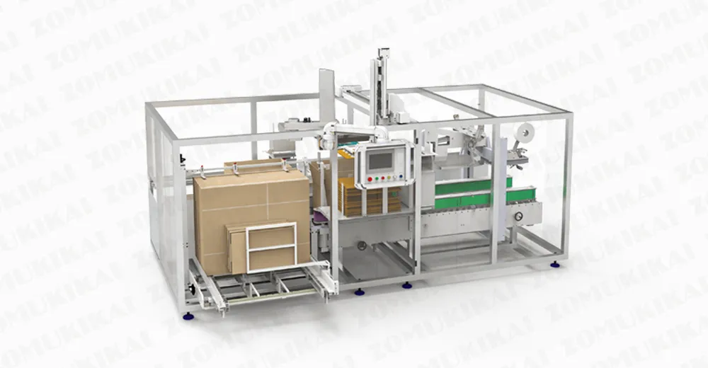 ZOMUKIKAI Integrated Packaging Machine All-in-One Case Packer in operation