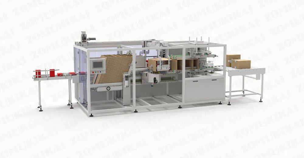 ZC-SL300 servo driven side load case packer automatically pushing products into corrugated cartons