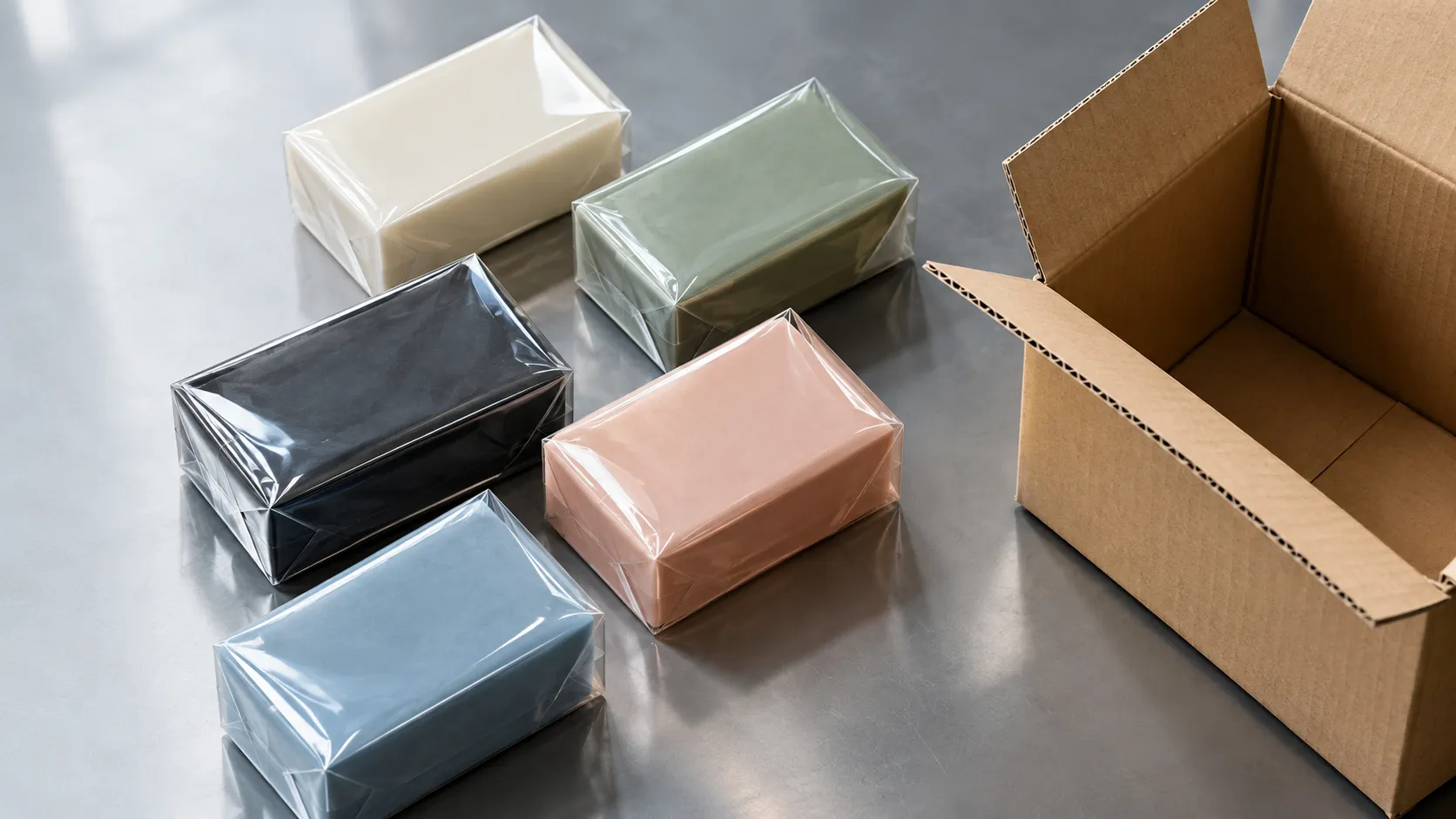 High-speed 3D transparent film overwrapping and integrated case packing line for rigid products.