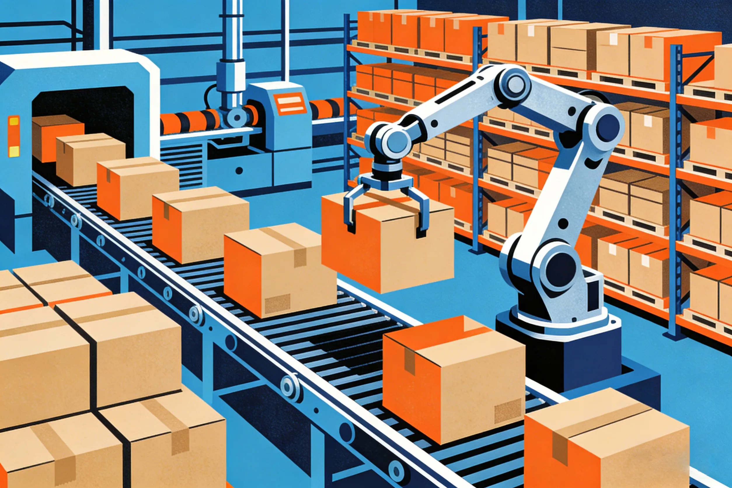 Clean modern packaging workshop with conveyor system
